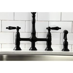 Kingston Brass KS1270PKLBS Duchess Bridge Kitchen Faucet with Brass Sprayer, Matte Black