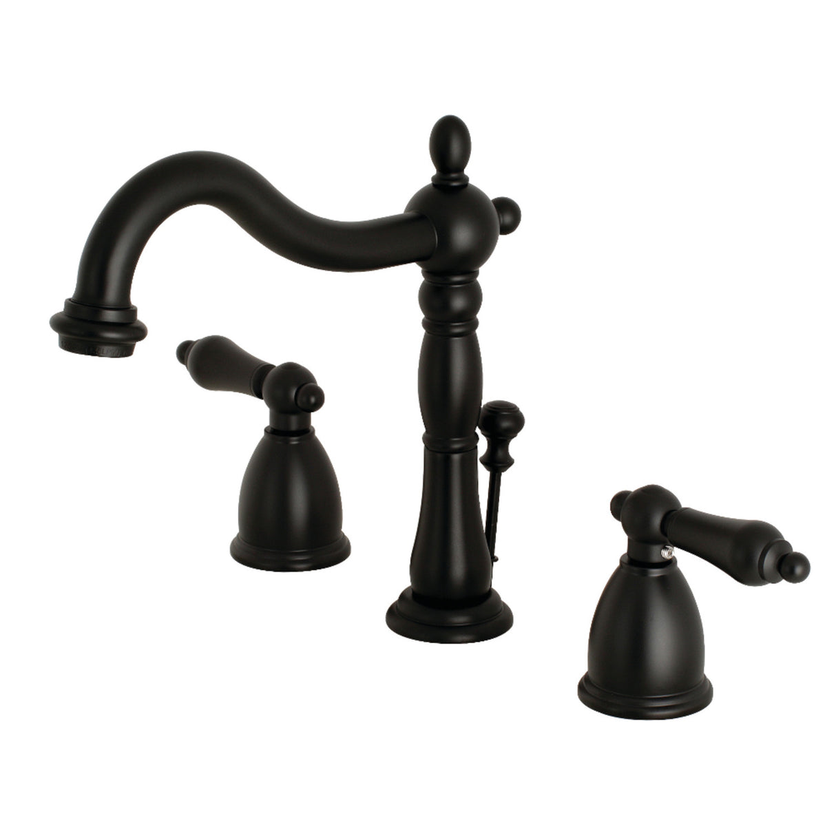 Kingston Brass KB1970AL Heritage Widespread Bathroom Faucet with Brass Pop-Up, Matte Black