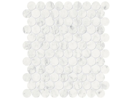 Anatolia Tile 1.25" Eterna Bianco Penny Round Polished Marble Mosaic 5001-0275-0 * 1 Sheet = .99 Sqft * Eterna Bianco Penny Round Polished - premium natural stone mosaic tile from Anatolia Tile, available at PoshHaus showroom in Keene, NH