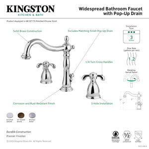 Kingston Brass KB1978TX French Country Widespread Bathroom Faucet with Plastic Pop-Up, Brushed Nickel