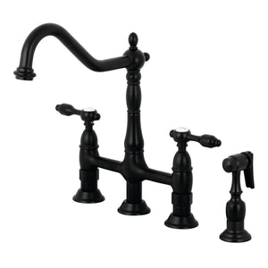 Kingston Brass KS1270TALBS Tudor Bridge Kitchen Faucet with Brass Sprayer, Matte Black