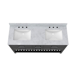 Valencia 60 Inch Birch & Oak Console Vanity with Oval Undermount Sinks - Black