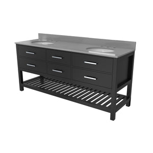 Valencia 60 Inch Birch & Oak Console Vanity with Rectangular Undermount Sinks - Black