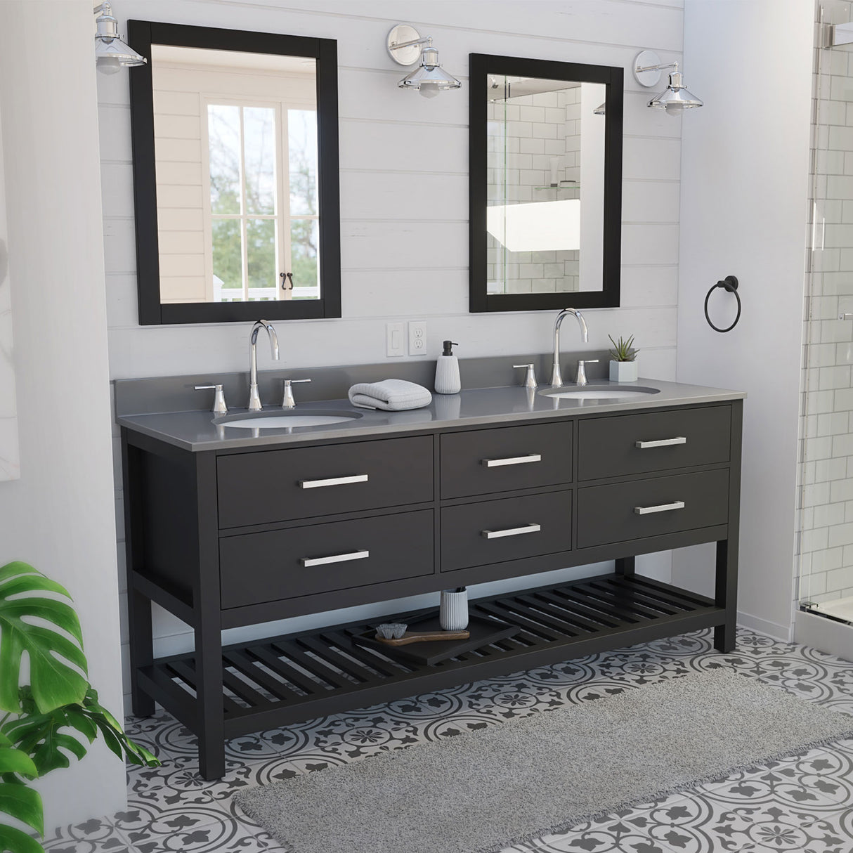 Valencia 72 Inch Oak Double Sink Bathroom Vanity - Black