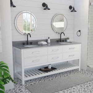 Valencia 72 Inch Oak Double Sink Bathroom Vanity - White