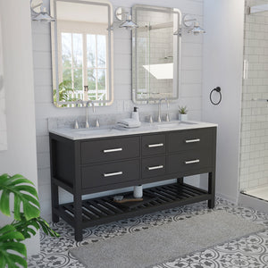 Valencia 60 Inch Birch & Oak Console Vanity with Rectangular Undermount Sinks - Black