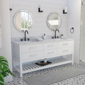 Valencia 72 Inch Oak Console Vanity with Rectangular Undermount Sinks - White