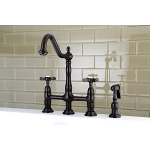 Kingston Brass KS1275BEXBS Essex Bridge Kitchen Faucet with Brass Sprayer, Oil Rubbed Bronze