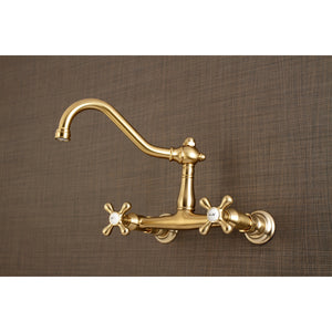 Kingston Brass KS3247AX Vintage Wall Mount Bathroom Faucet, Brushed Brass