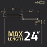 ANZZI KF-AZ259MBBG Marca 360-Degree 24" Wall Mounted Pot Filler with Dual Swivel in Matte Black and Brushed Gold