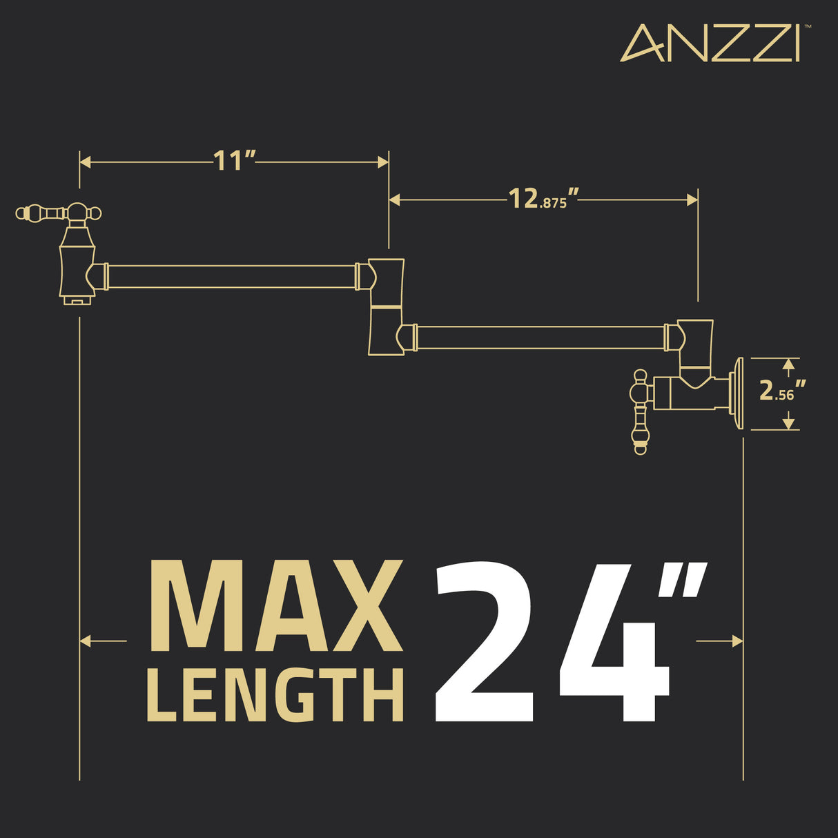 ANZZI KF-AZ259MB Marca 360-Degree 24" Wall Mounted Pot Filler with Dual Swivel in Matte Black