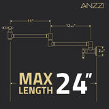 ANZZI KF-AZ259MB Marca 360-Degree 24" Wall Mounted Pot Filler with Dual Swivel in Matte Black