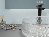 ANZZI LS-AZ908 Celeste Round Clear Glass Vessel Bathroom Sink with Faceted Pattern