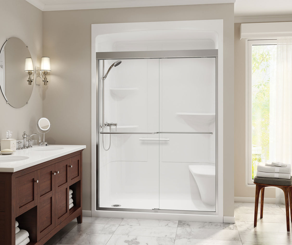 MAAX 105922-LC-000-001 Camelia SHR-6034 Acrylic Alcove Center Drain One-Piece Shower in White