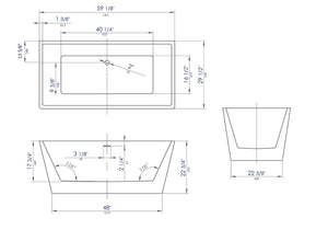 ALFI brand AB8834 59 inch Black & White Rectangular Acrylic Free Standing Soaking Bathtub