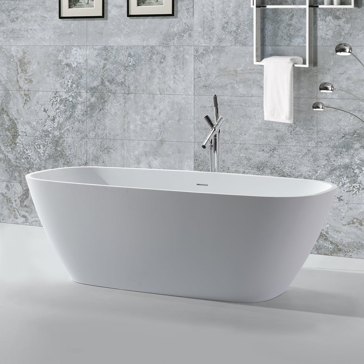 DAX Solid Surface Oval Freestanding Bathtub, Matte White BT-AB-B037