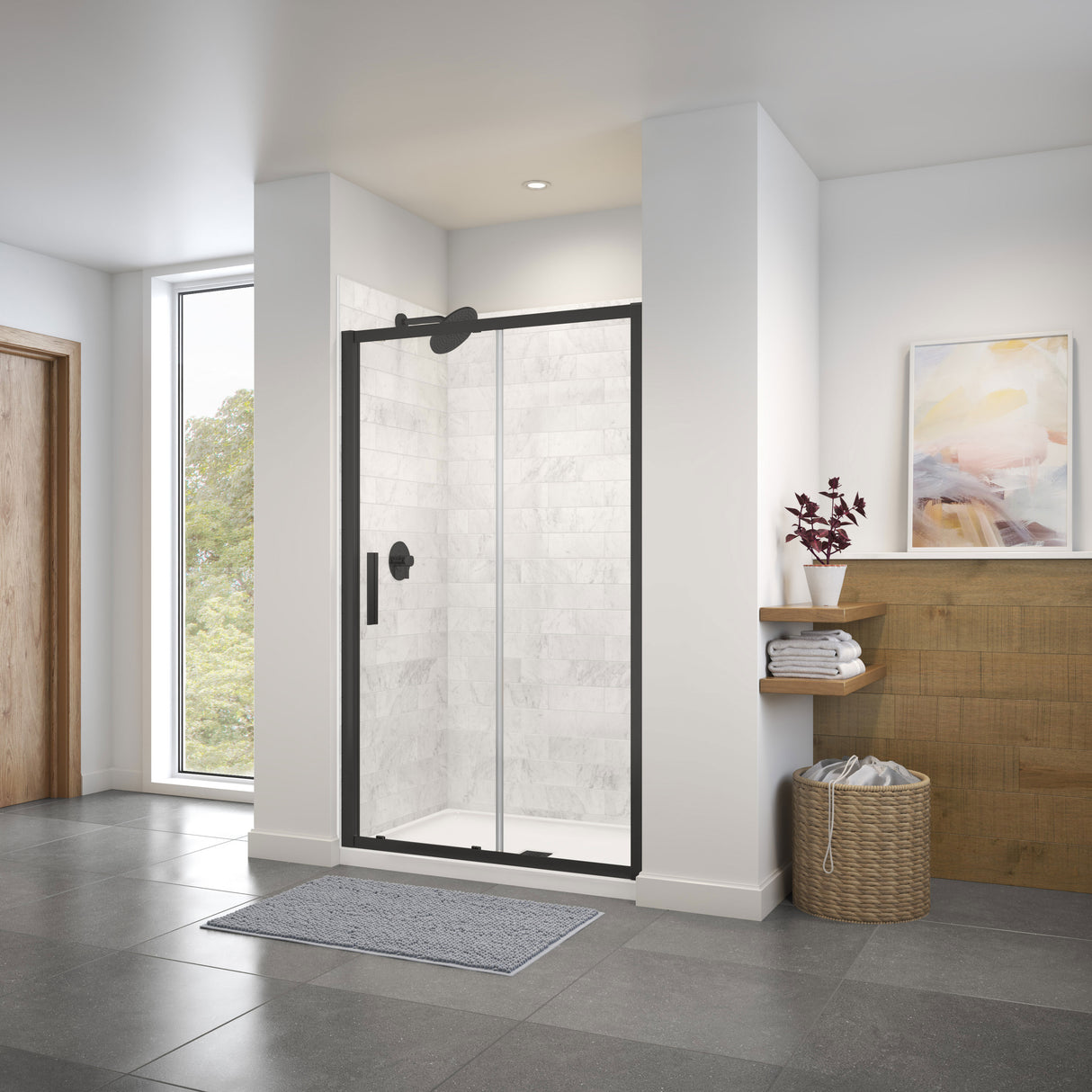 MAAX 135241-900-340-000 Connect 43 ½-45 x 72 in. 6mm Sliding Shower Door for Alcove Installation with Clear glass in Matte Black