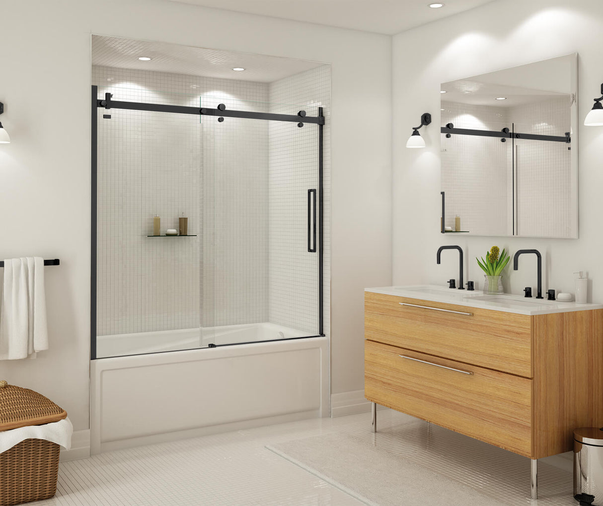 MAAX 139398-900-340-000 Halo 56 ½-59 x 59 in. 8 mm Sliding Tub Door for Alcove Installation with Clear glass in Matte Black