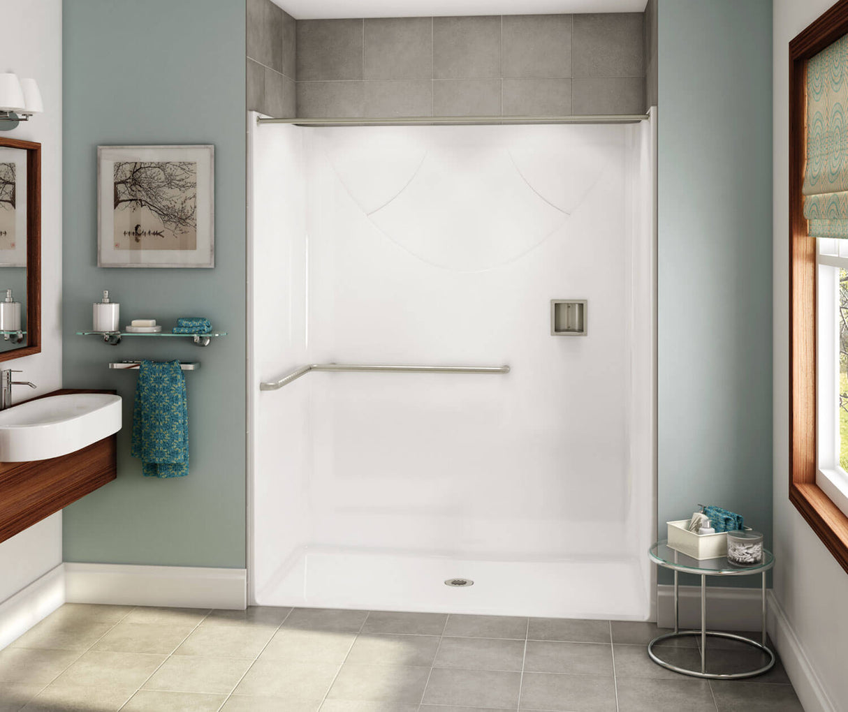 MAAX 106072-000-002-113 OPS-6030-RS - ADA L-Bar AcrylX Alcove Center Drain One-Piece Shower in White