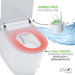 ENVO Echo Elongated Smart Toilet Bidet in White with Auto Open, Auto Close, Auto Flush, and Heated Seat