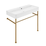 Carre 36 Ceramic Console Sink White Basin Brushed Gold Legs