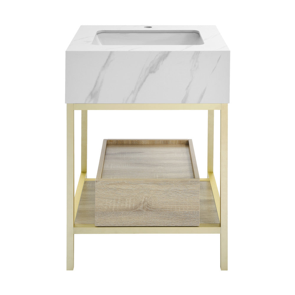 Beau 24" Open Shelf Natural Oak Frame Freestanding Bathroom Vanity with Sink Top