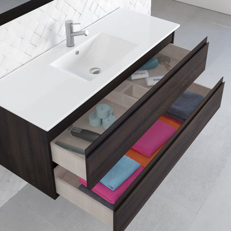 DAX Pasadena Engineered Wood and Porcelain Onix Basin with Vanity Cabinet, 48", Wenge DAX-PAS014813-ONX