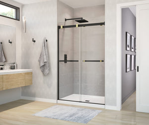 MAAX 136272-900-380-000 Duel 56-58 ½ x 70 ½-74 in. 8 mm Bypass Shower Door for Alcove Installation with Clear glass in Matte Black & Brushed Gold
