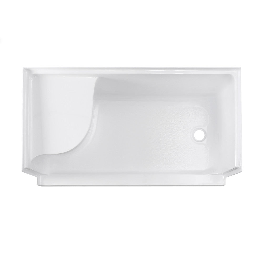 Aquatique 60 X 32 Single Threshold Shower Base With Right Hand Drain and Integral Left Hand Seat in White