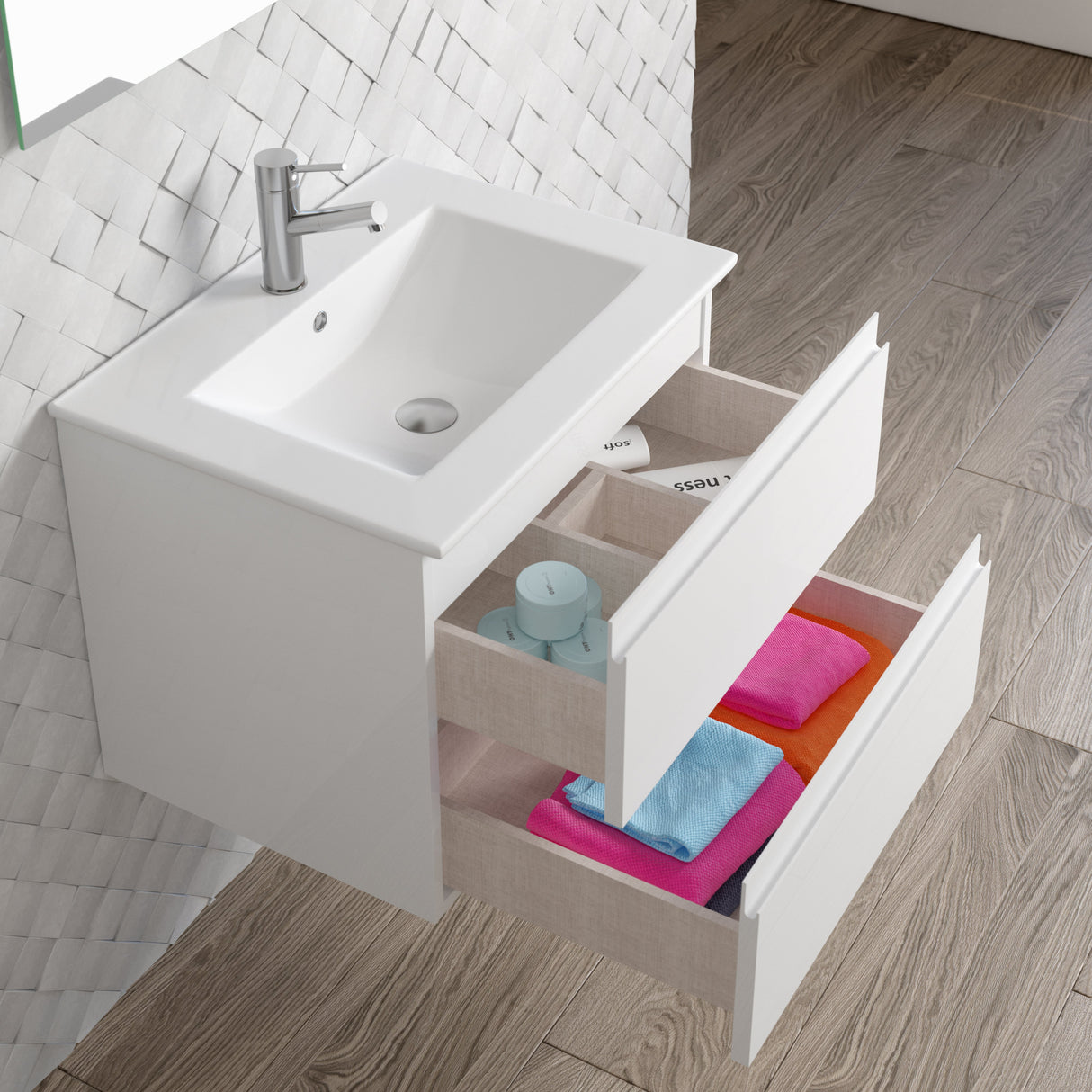 DAX Pasadena Engineered Wood and Porcelain Onix Basin with Single Vanity Cabinet, 24", Glossy White DAX-PAS012411-ONX