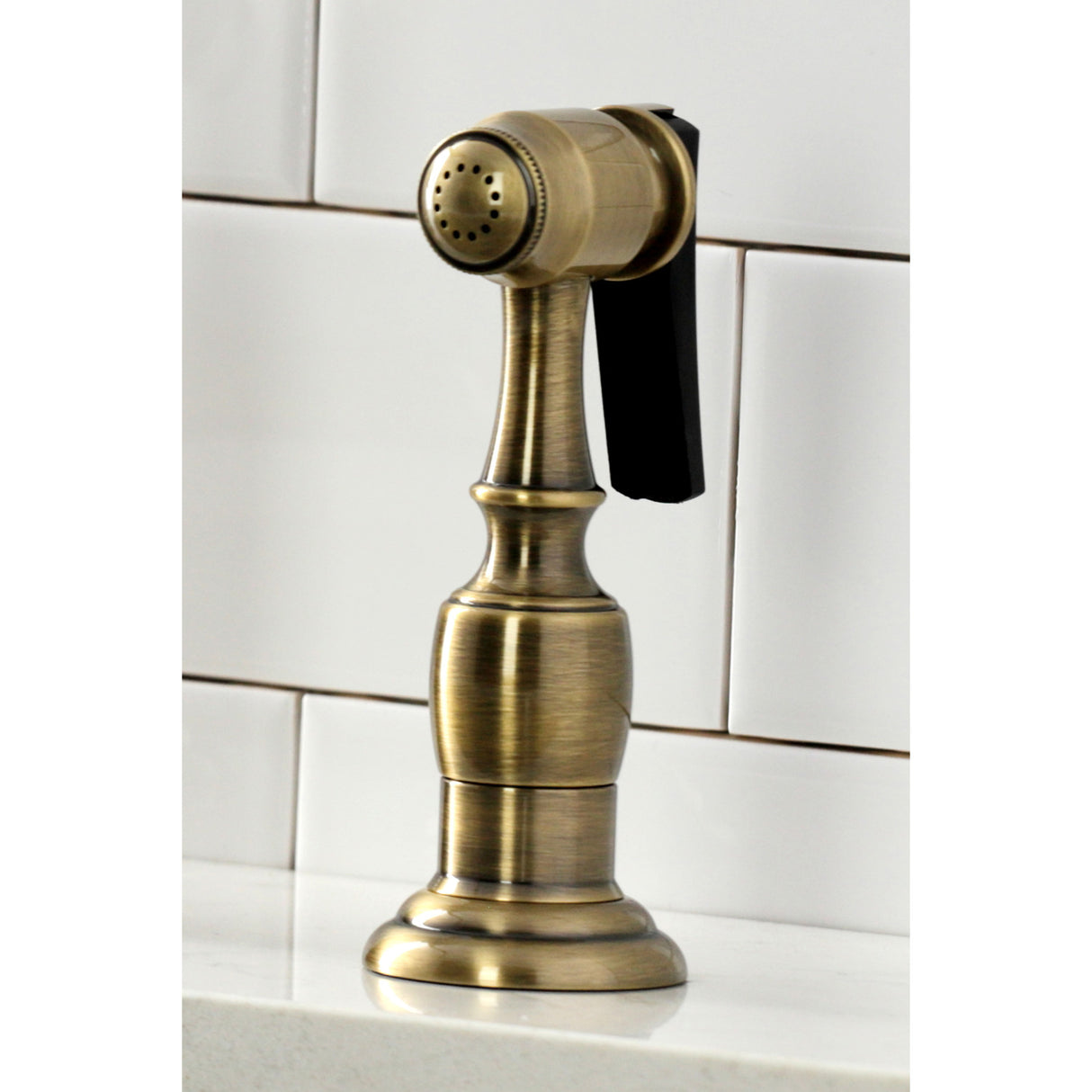 Kingston Brass KS1273PLBS Heritage Bridge Kitchen Faucet with Brass Sprayer, Antique Brass