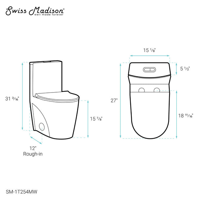 St. Tropez One-Piece Elongated Toilet Vortex Dual-Flush in Matte White 1.1/1.6 gpf