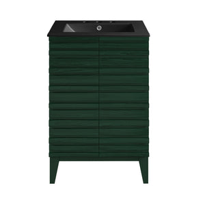Cascade 24" Freestanding Bathroom Vanity in Green Oak with Black 3-Hole Widespread Sink Top