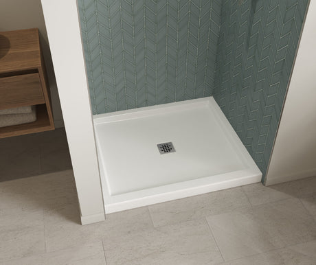 MAAX 420034-501-001-100 B3Square 4236 Acrylic Alcove Shower Base in White with Center Drain