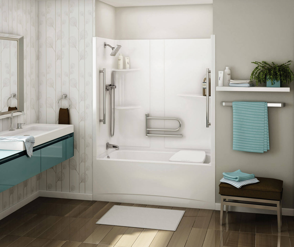 MAAX 107001-L-103-001 Allia TS-6032 Acrylic Alcove Left-Hand Drain One-Piece Aeroeffect Tub Shower in White