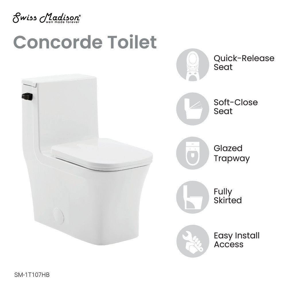 Concorde One-Piece Square Toilet Side Flush, Black Hardware 1.28 gpf