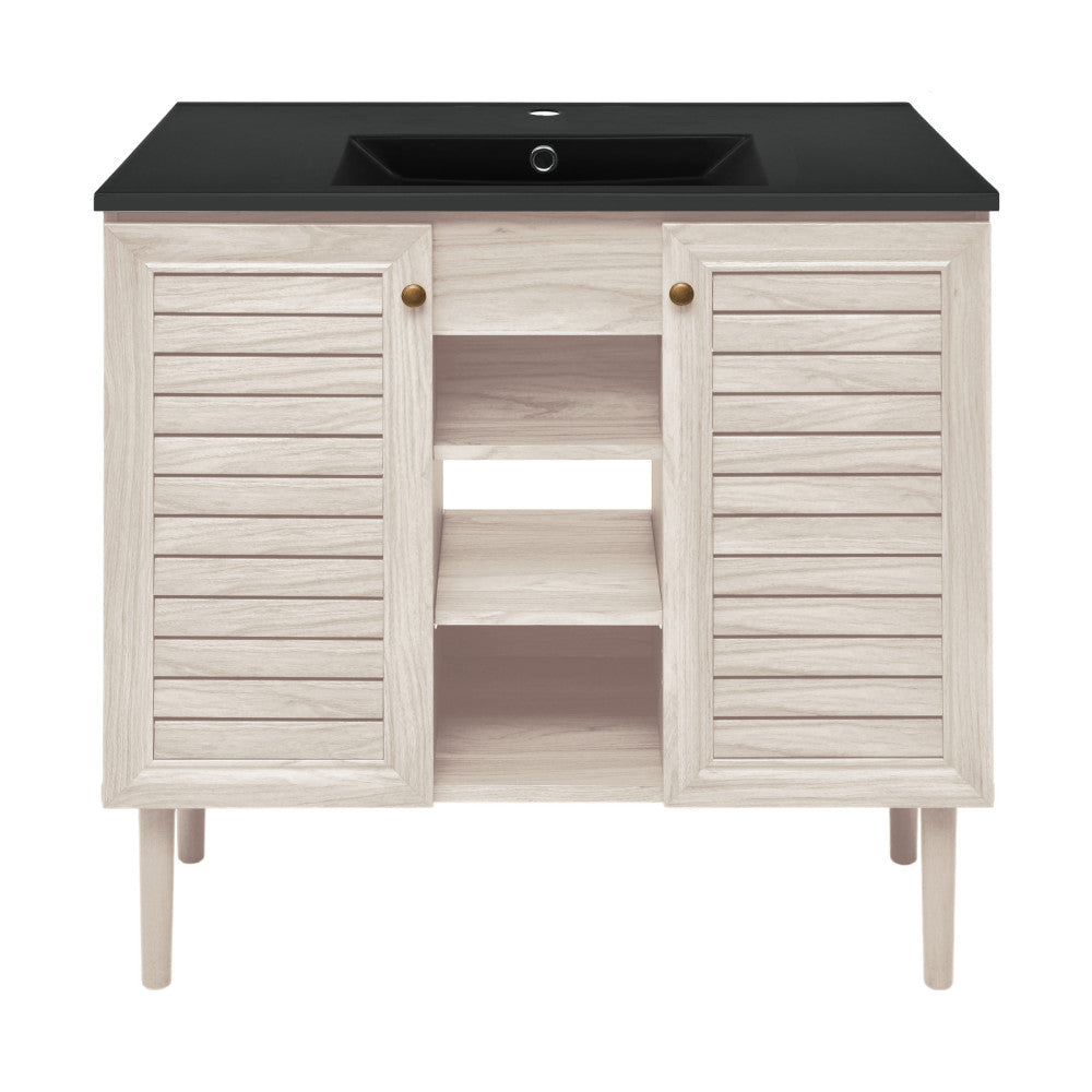 Bron 36" Freestanding Bathroom Vanity in White Oak with Black Sink Top