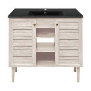 Bron 36" Freestanding Bathroom Vanity in White Oak with Black Sink Top
