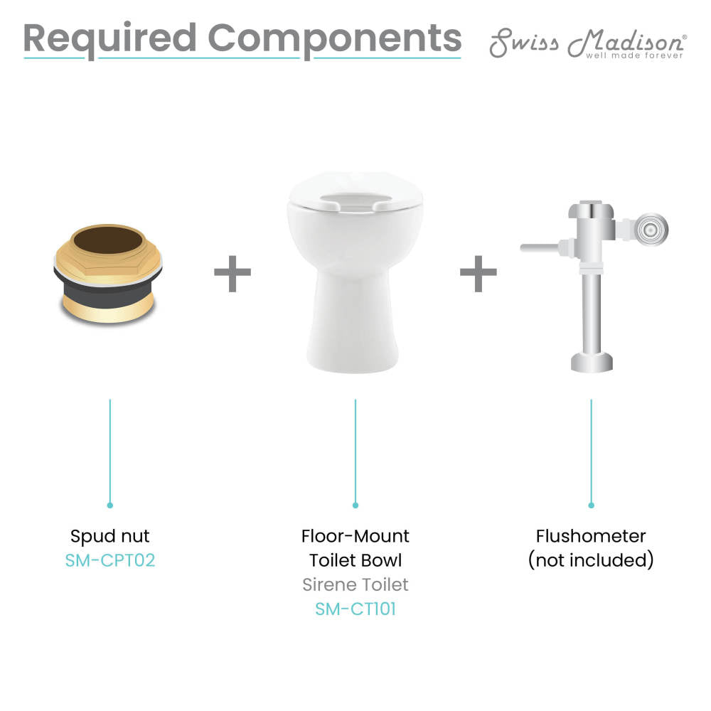 Sirene Floor-Mounted Comfort Height Commercial Elongated Top Flush Spud Flushometer Toilet Bowl