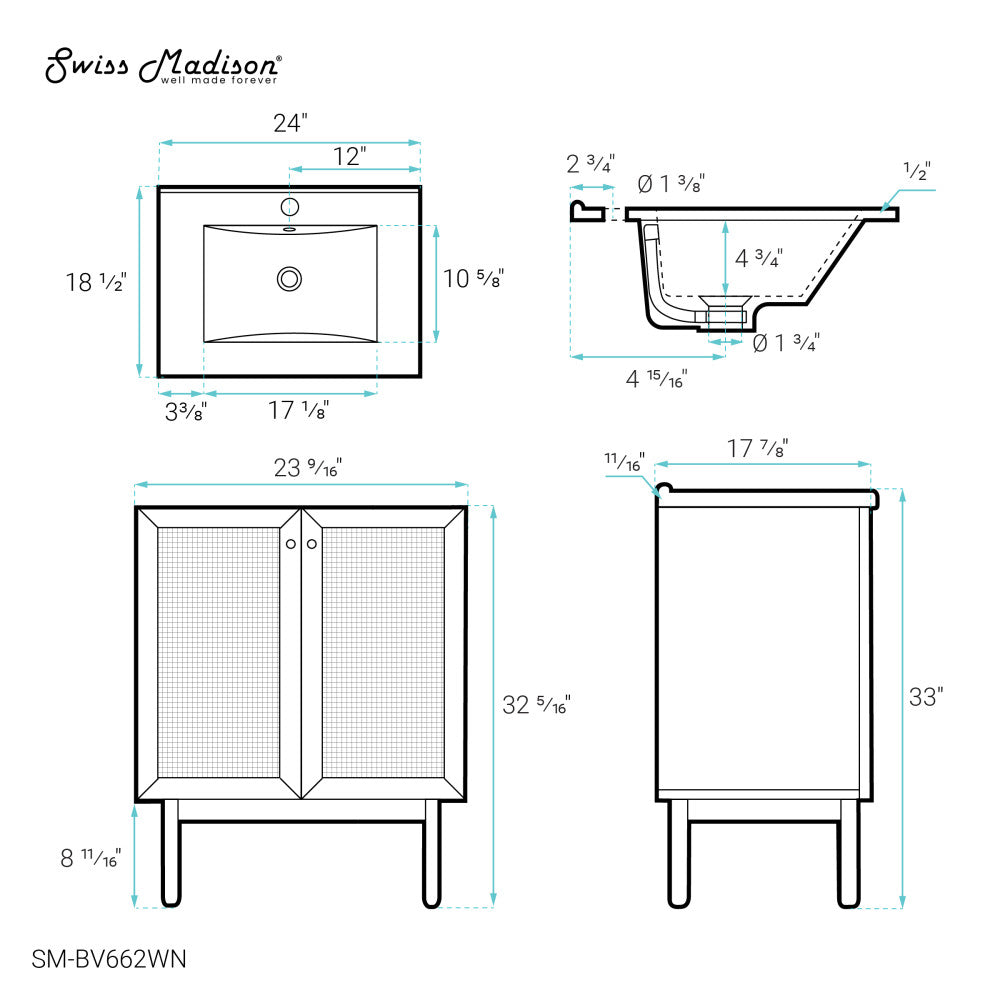 Classe 24" Bathroom Vanity in Dark Walnut