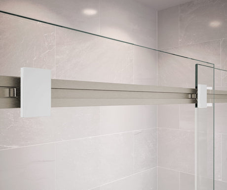 MAAX 136272-900-290-000 Duel 56-58 ½ x 70 ½-74 in. 8 mm Bypass Shower Door for Alcove Installation with Clear glass in Brushed Nickel & Matte White