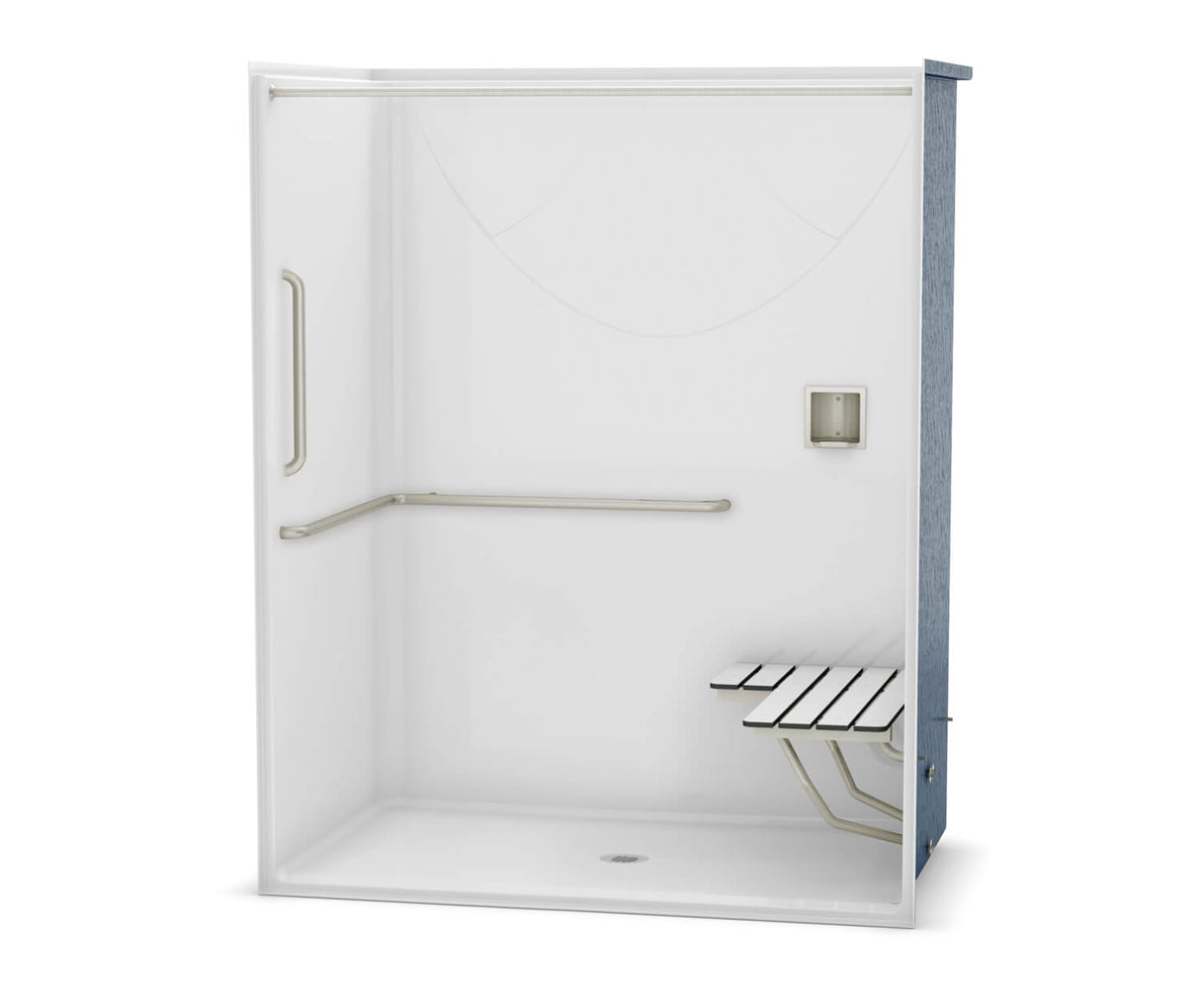 MAAX 106781-000-002-139 OPS-6036-RS - ANSI Grab Bar and seat AcrylX Alcove Center Drain One-Piece Shower in White