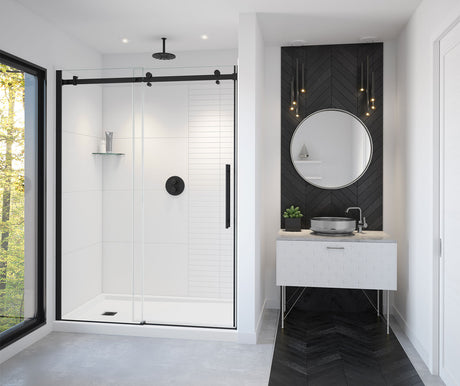 MAAX 138470-900-340-000 Vela 56 ½-59 x 78 ¾ in. 8mm Sliding Shower Door for Alcove Installation with Clear glass in Matte Black