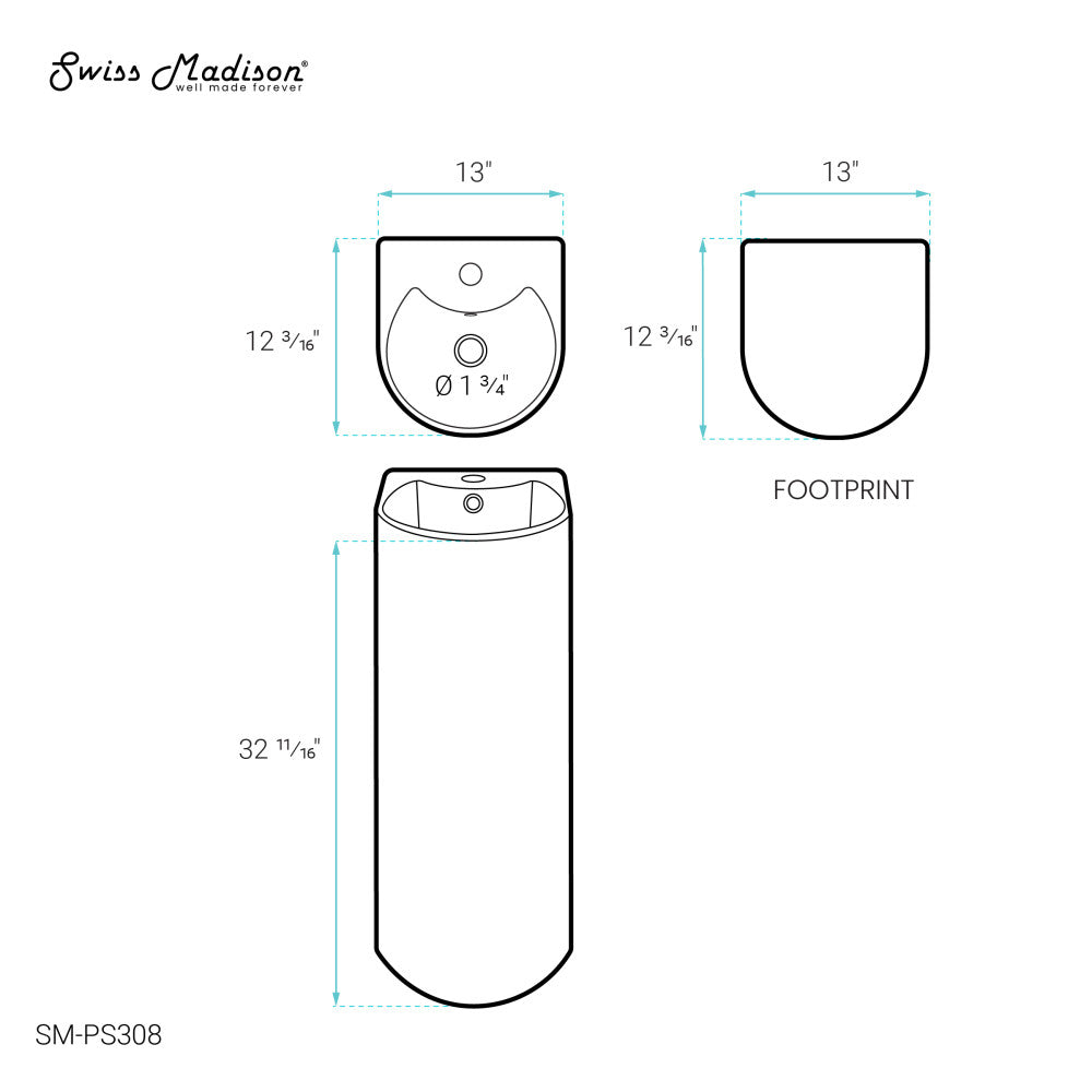 Sublime Rounded Basin Pedestal sink