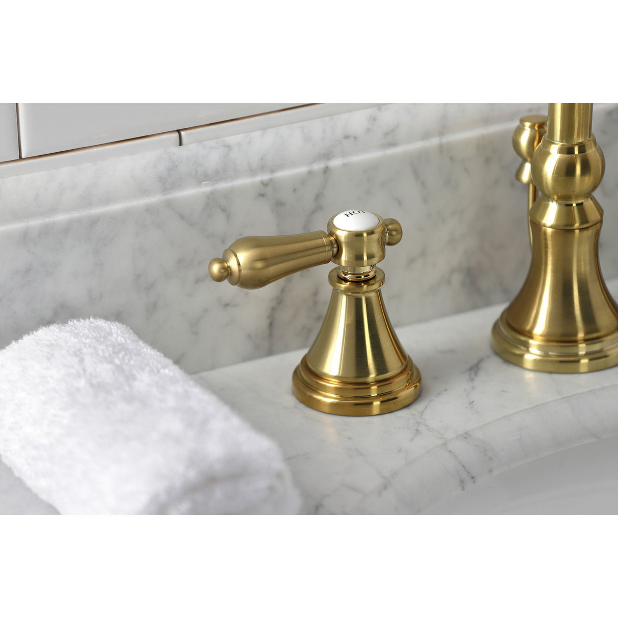 Kingston Brass KS2987BAL Heirloom Widespread Bathroom Faucet with Brass Pop-Up, Brushed Brass