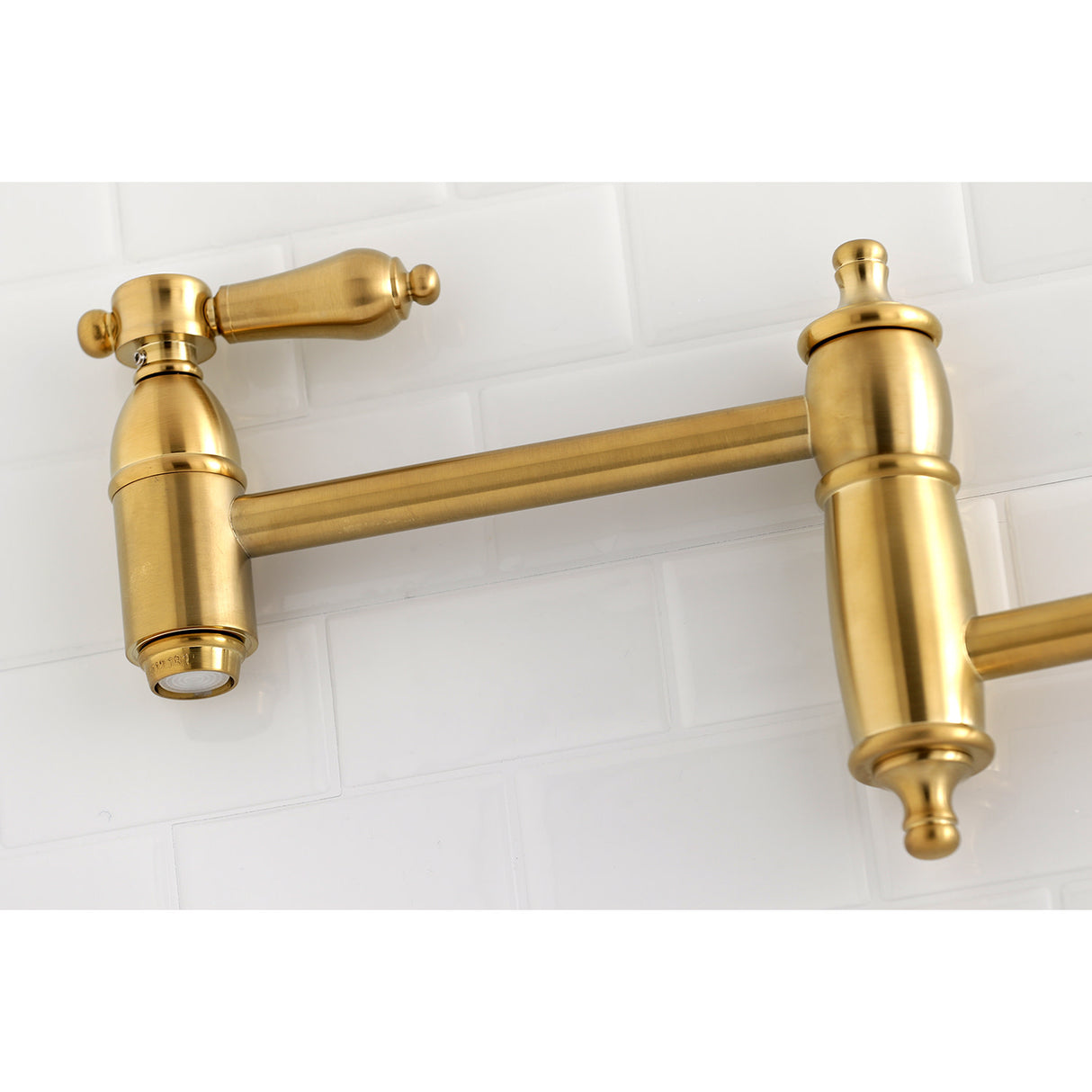 Kingston Brass KS3107BAL Heirloom Wall Mount Pot Filler Kitchen Faucet, Brushed Brass