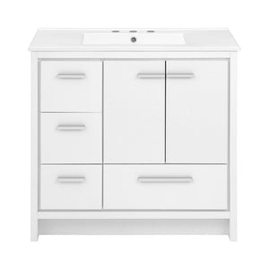 Virage 36 in. White Bathroom Vanity With White, 3-Hole Ceramic Sink Top