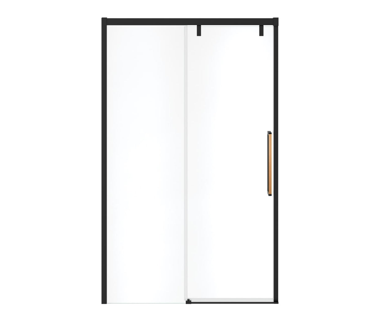 MAAX 135323-900-285-000 Uptown 44-47 x 76 in. 8 mm Sliding Shower Door for Alcove Installation with Clear glass in Matte Black & Wood