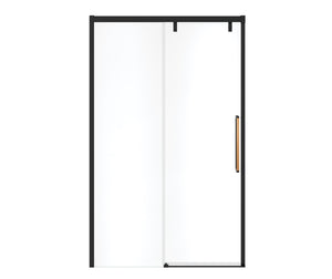 MAAX 135323-900-285-000 Uptown 44-47 x 76 in. 8 mm Sliding Shower Door for Alcove Installation with Clear glass in Matte Black & Wood