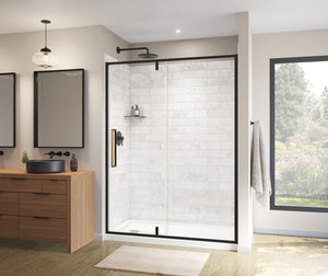 MAAX 135326-900-285-000 Uptown 57-59 x 76 in. 8 mm Pivot Shower Door for Alcove Installation with Clear glass in Matte Black & Wood